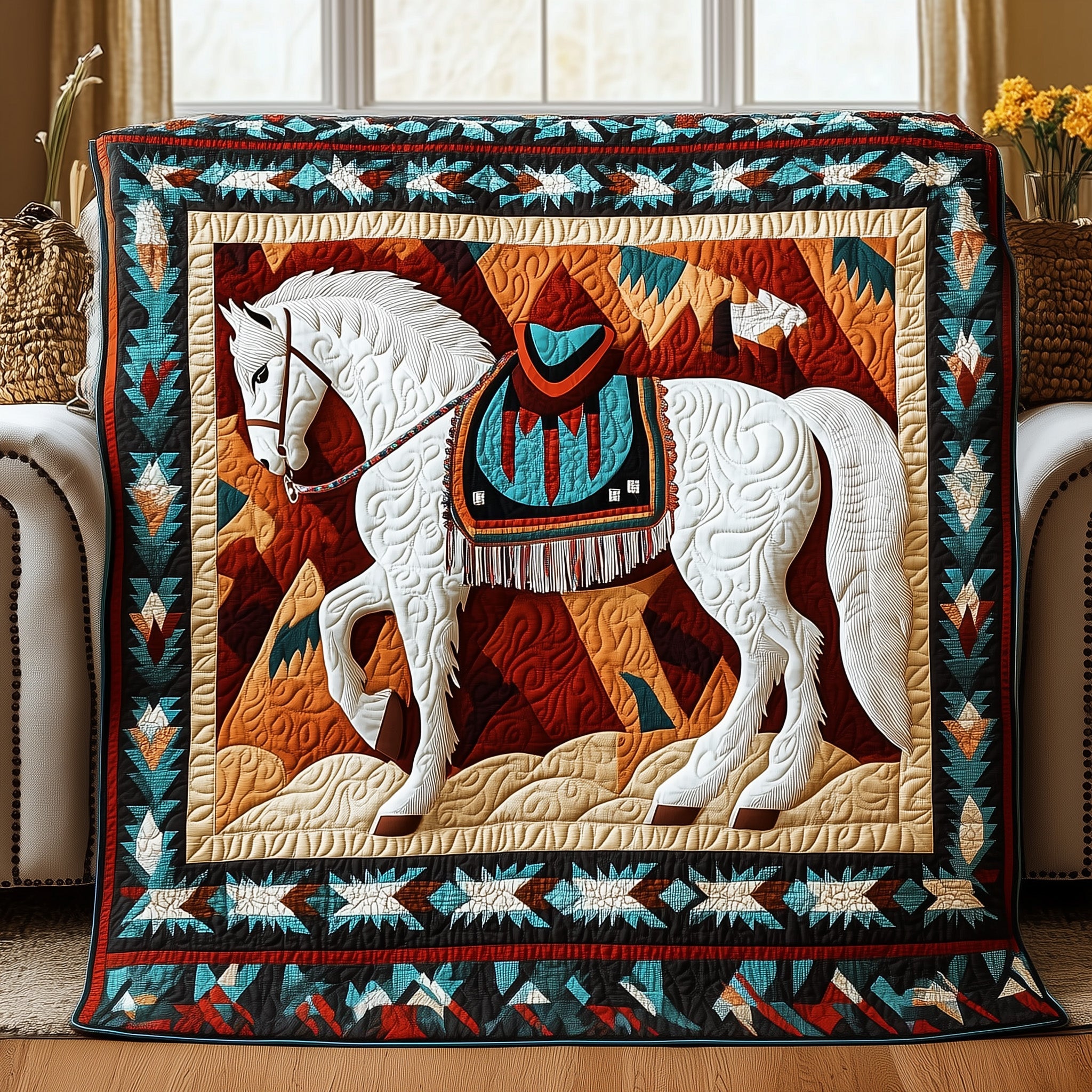 Native Horse Quilted Blanket Cute Cozy BlanketGifts For Horse Native American