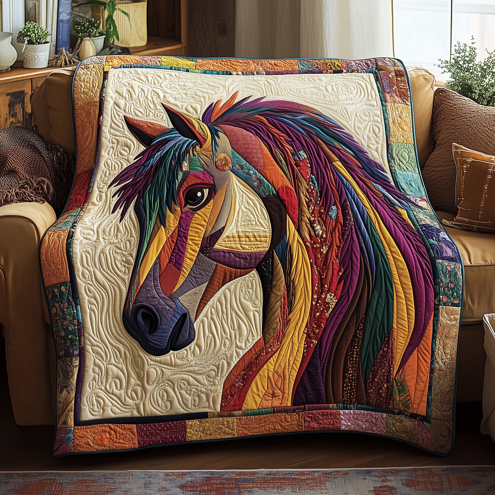 Native Horse Quilted Blanket Cute Cozy BlanketGifts For Someone Who Likes Horses