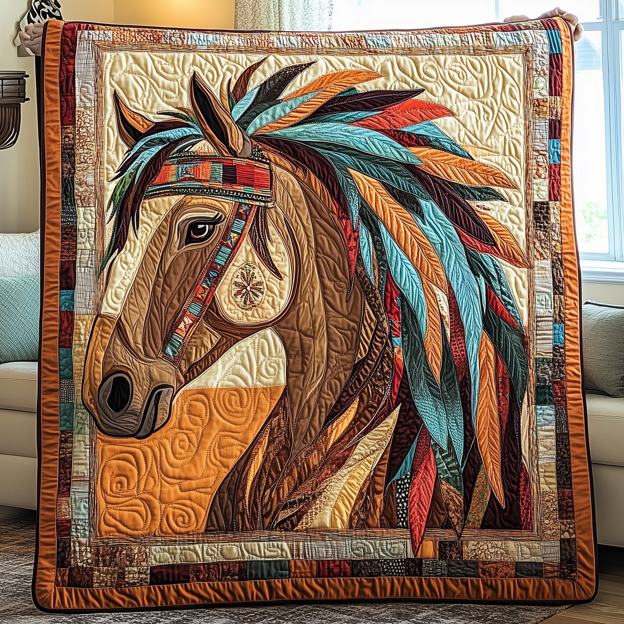 Native Horse Quilted Blanket Cute Cozy BlanketGifts For Someone Who Loves Horses
