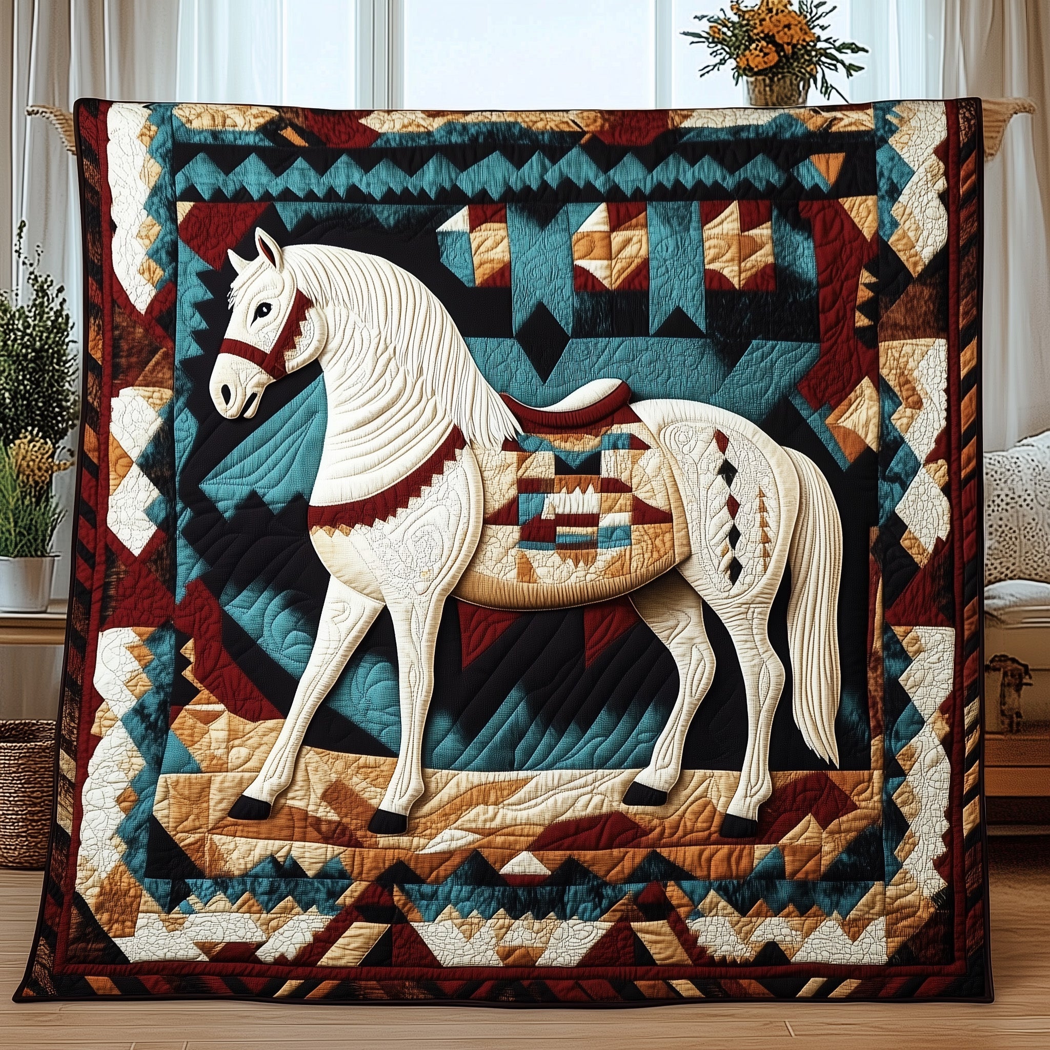 Native Horse Quilted Blanket Cute Cozy BlanketGifts For Young Horse Riders