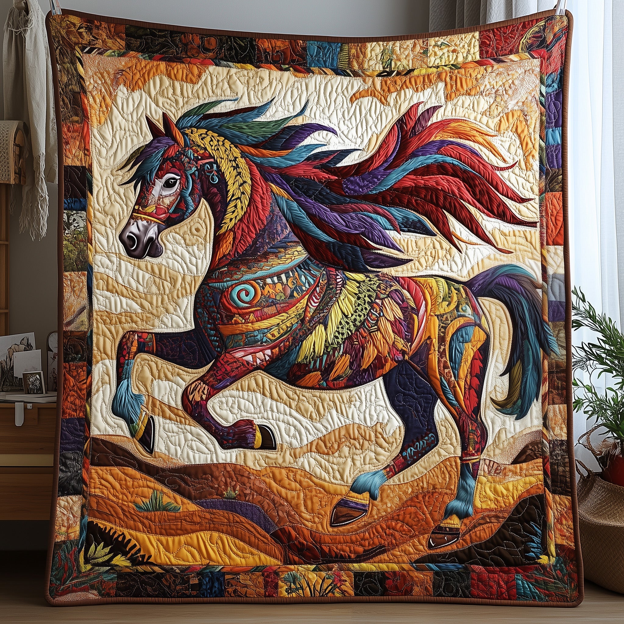 Native Horse Quilted Blanket Cute Cozy BlanketWedding Gift For Horse Lovers