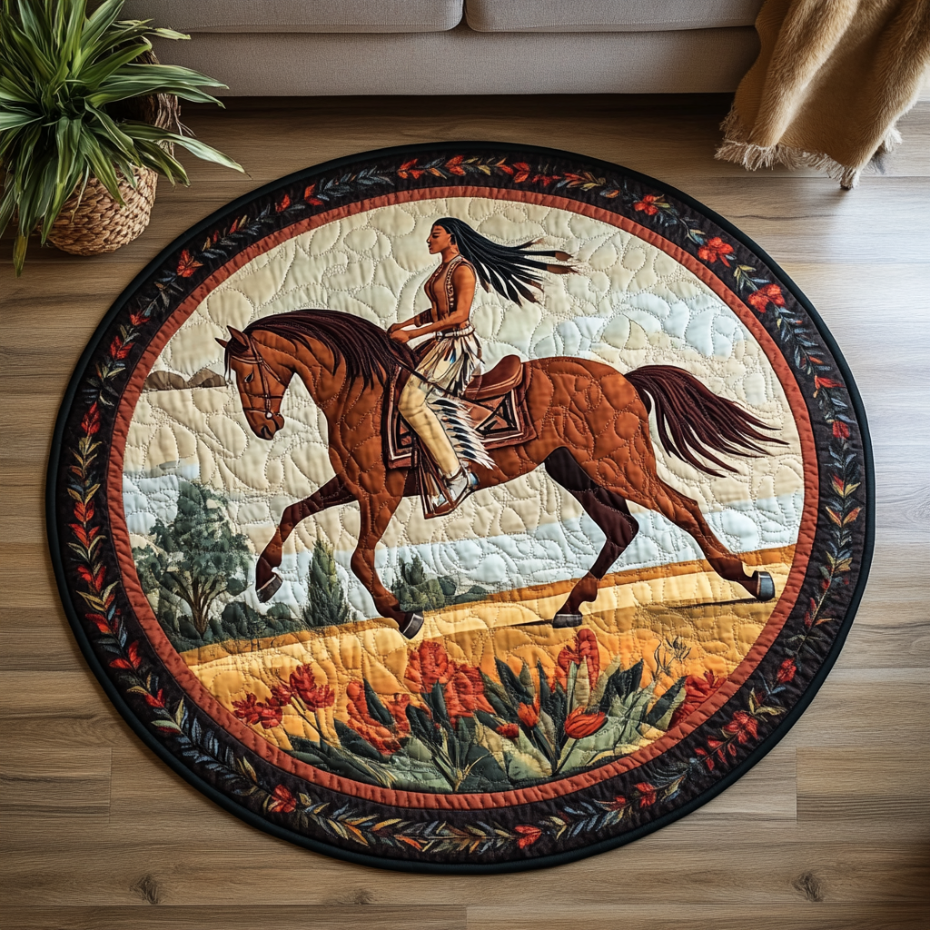 Native Horse Quilted Round Mat Front Door Decor Christmas Gift Ideas For Horse Owners