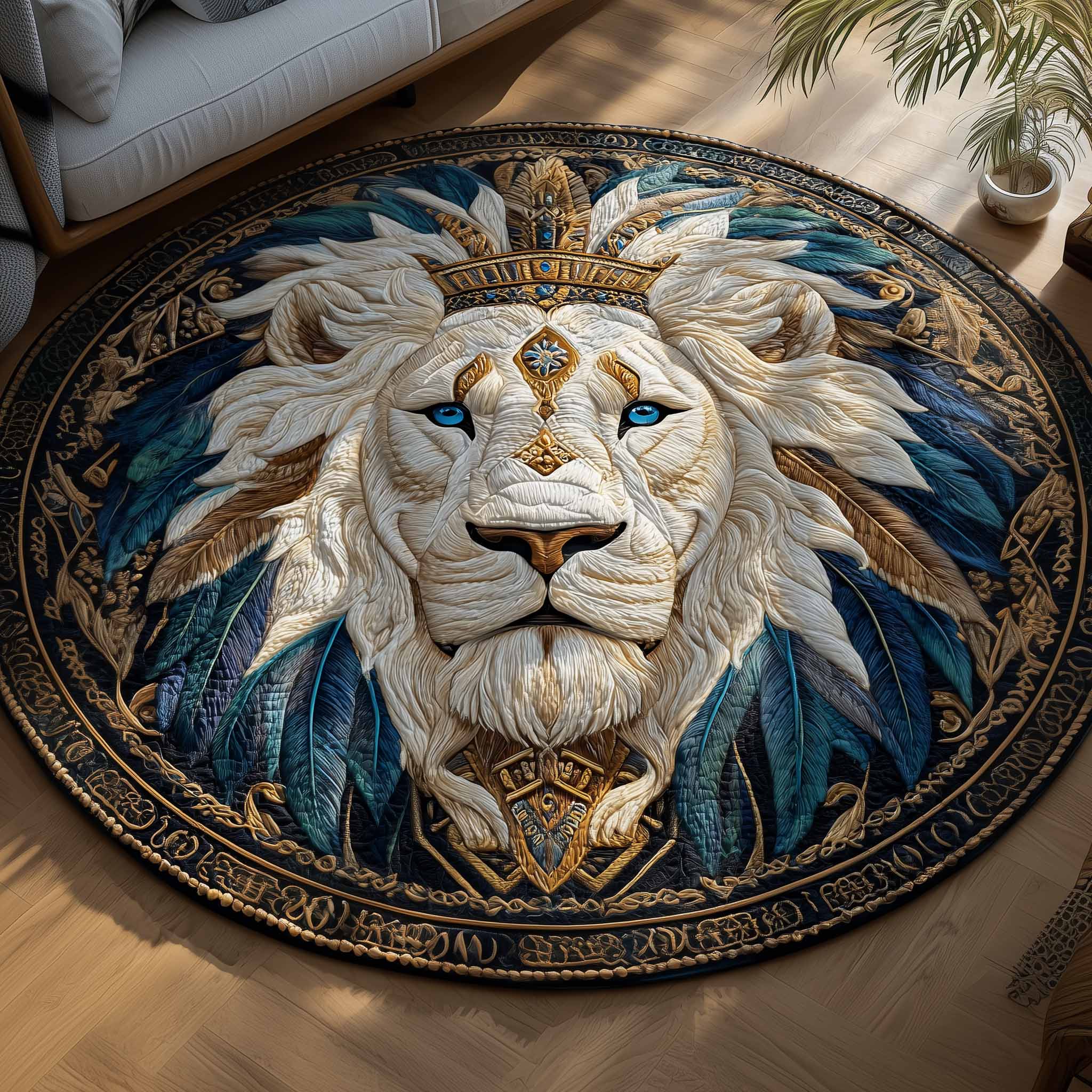 Native Lion Quilted Round Mat Cozy Quilted Round Mat for Warm Ambiance