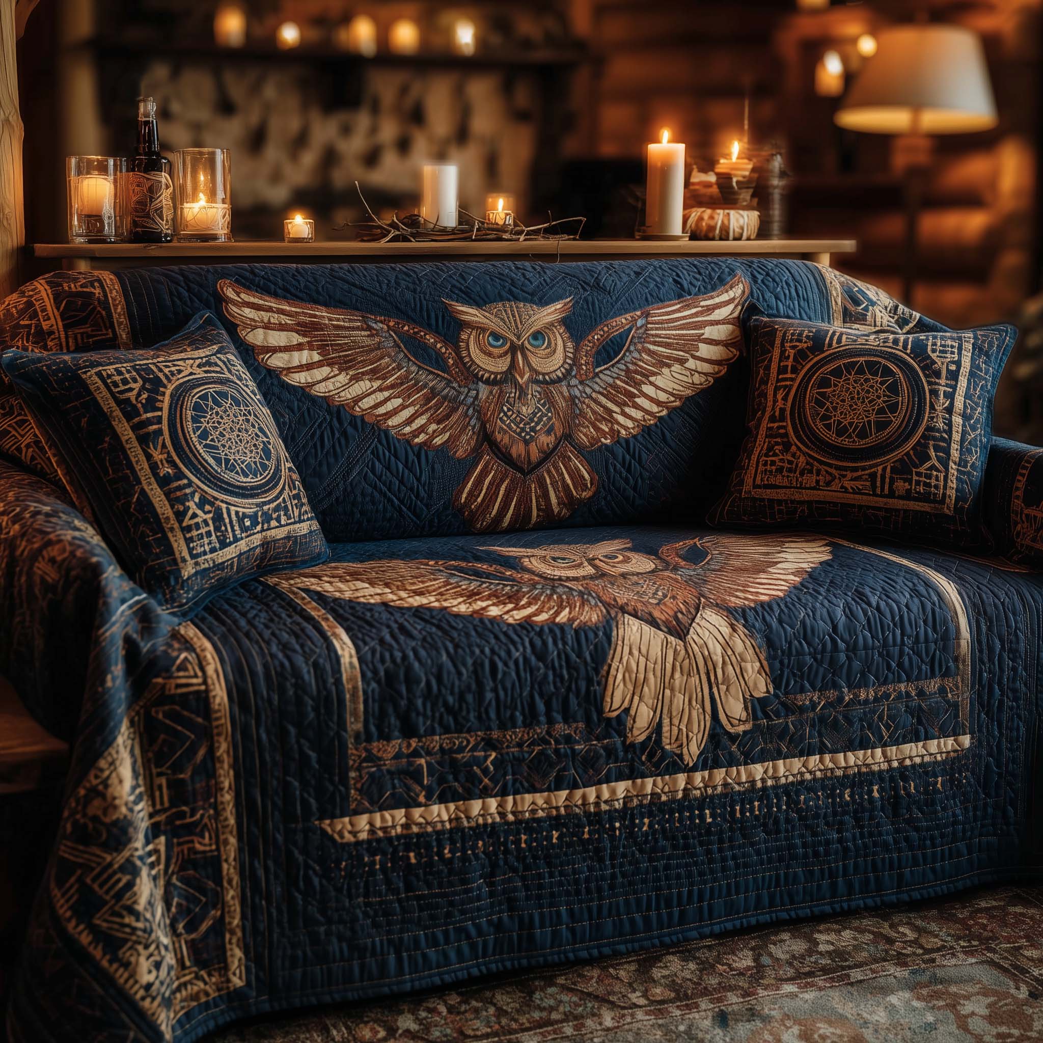 Native Owl Quilted Sofa Cover Indigenous Tribal Best Unique Gifts For Owl Lovers