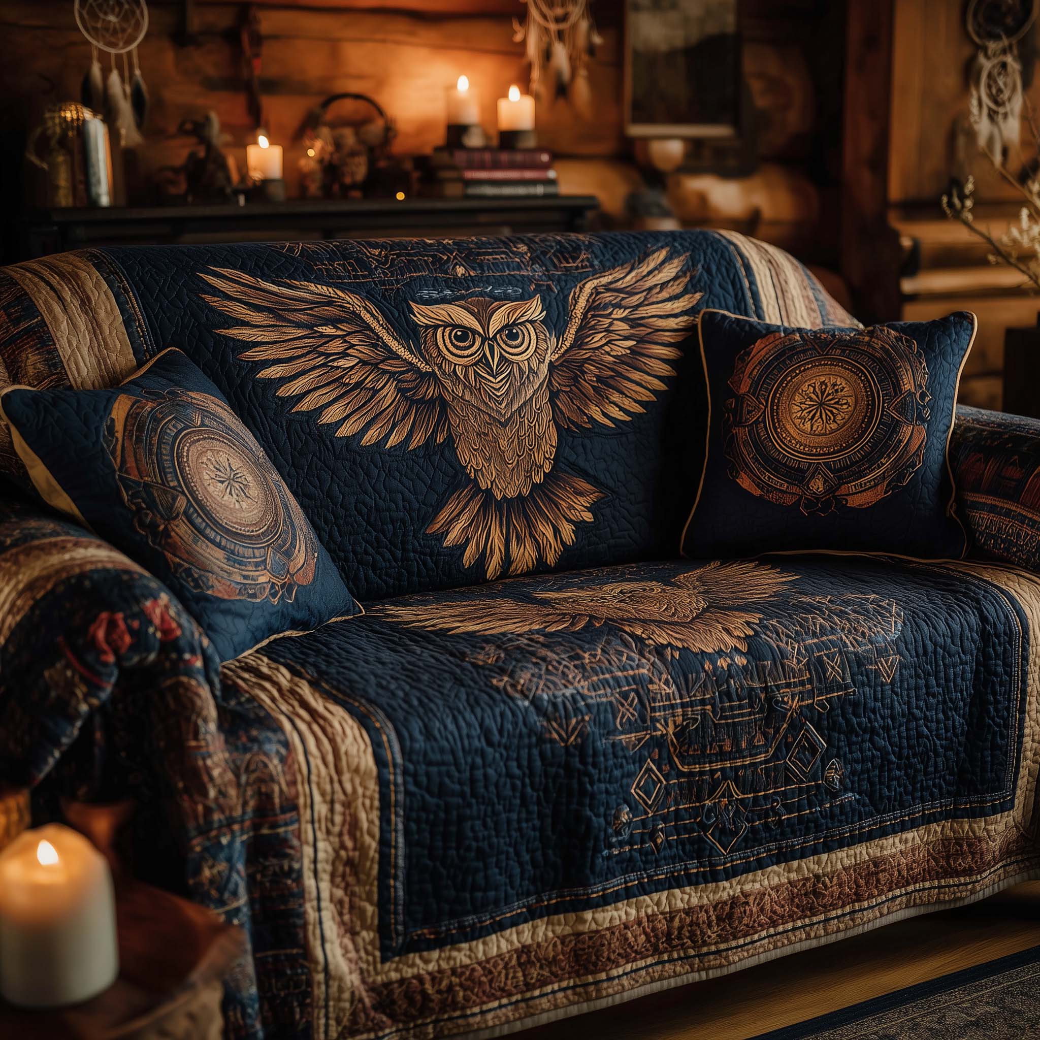 Native Owl Quilted Sofa Cover Spirit Animal Motif Best Unique Gifts For Owl Lovers