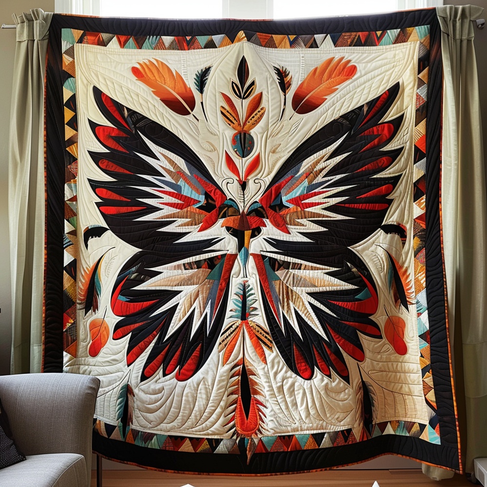 Native Spirit Butterfly Quilted Blanket Tribal Wings Art Cozy Bedding Warm Throw Nature Lovers