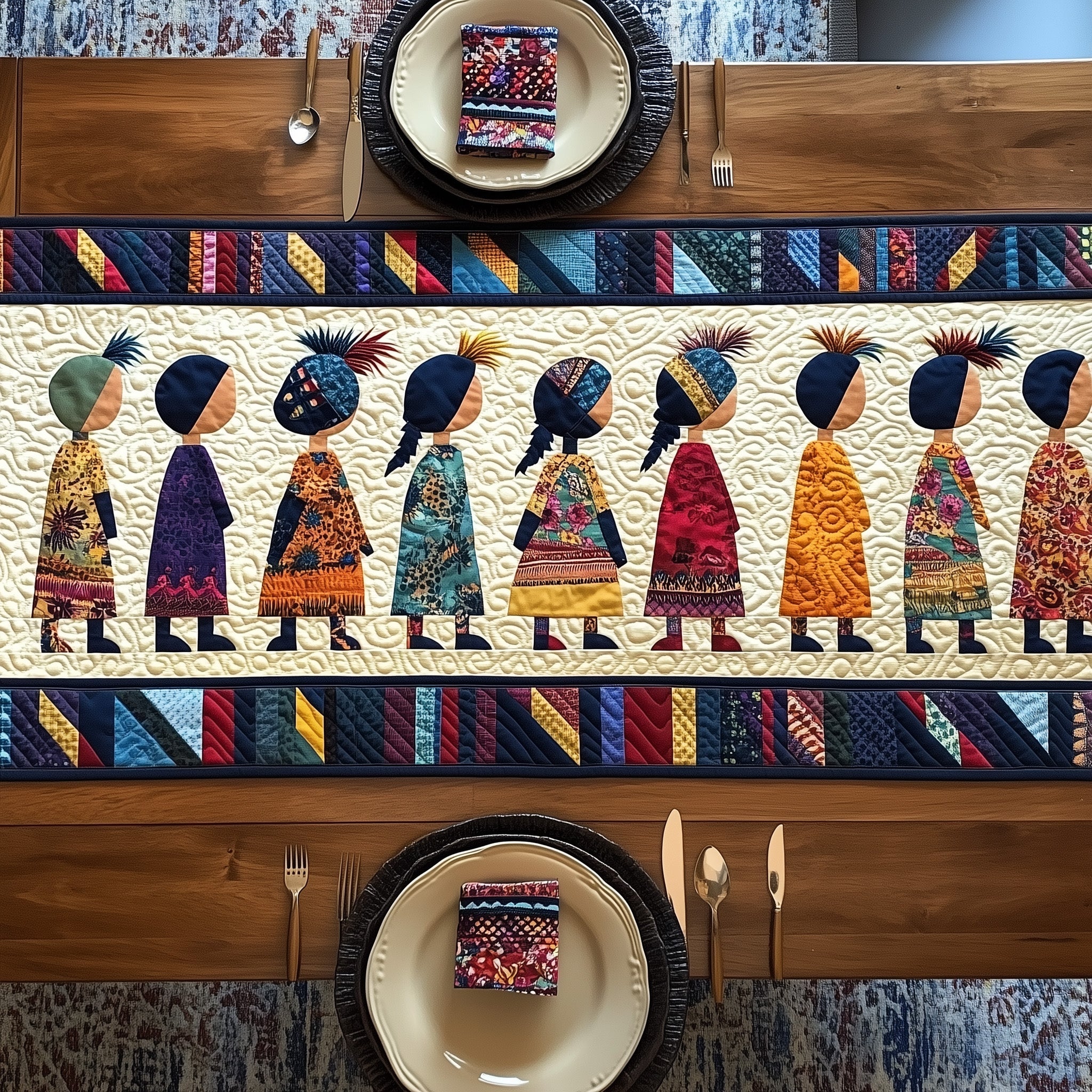 Native Sunbonnet Sue Quilted Table Runner Festive Holiday Table Runner Decor
