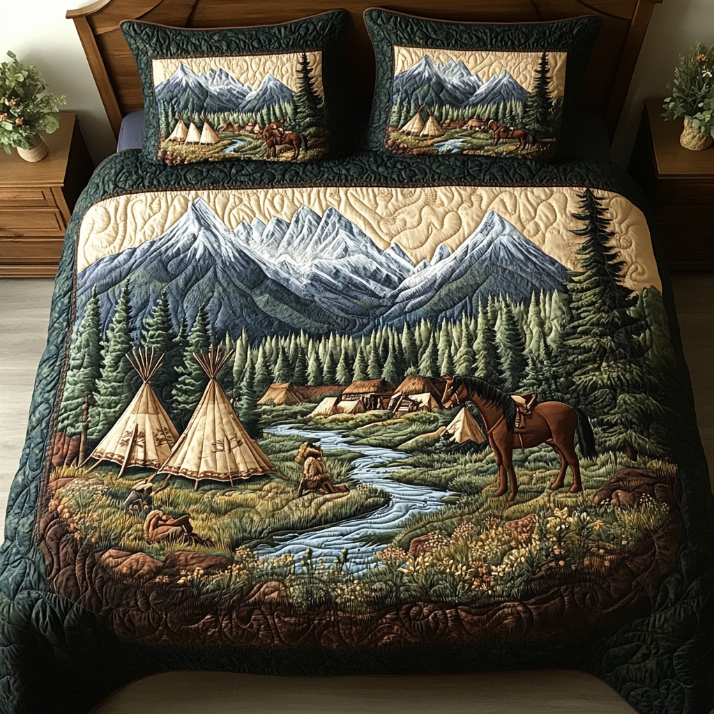 Native Valley Quilted Bedding Set Best Bed Sheet Set Christmas Present Ideas For Horse Lover