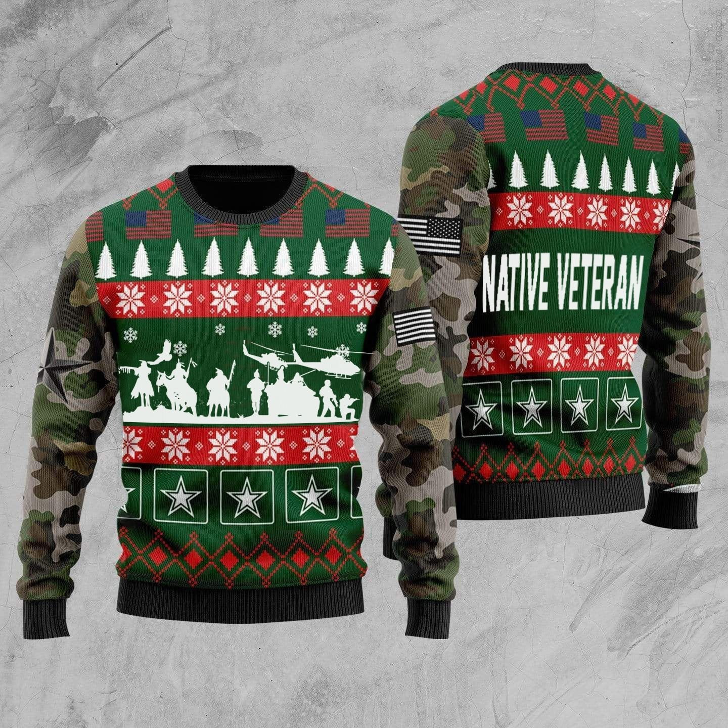 Native Veteran US Army Ugly Christmas Sweater Military Camo Christmas Gift For Veterans