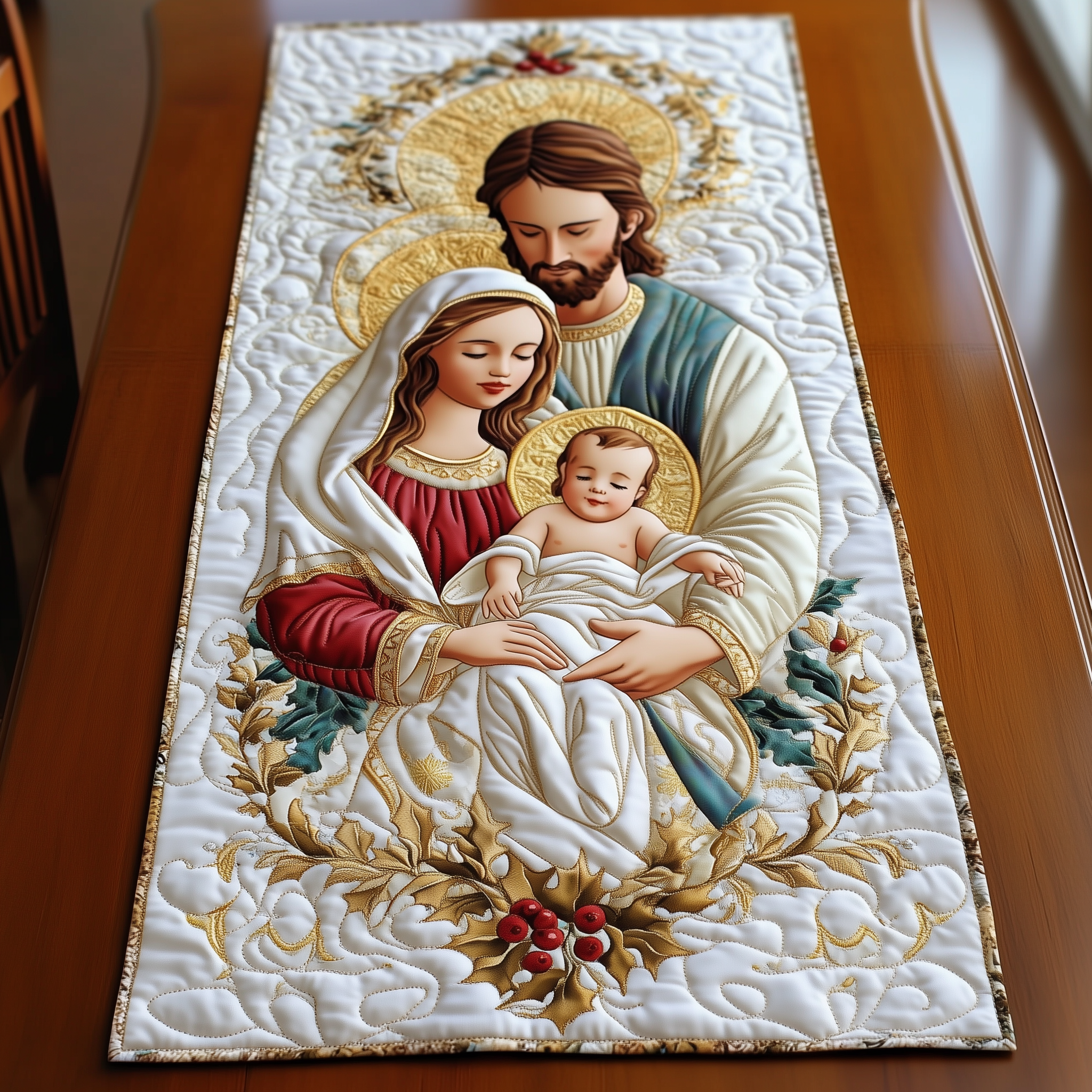 Nativity Blessing Quilted Table Runner Decorations Holiday Christmas Dining Table Runner Christian Gifts