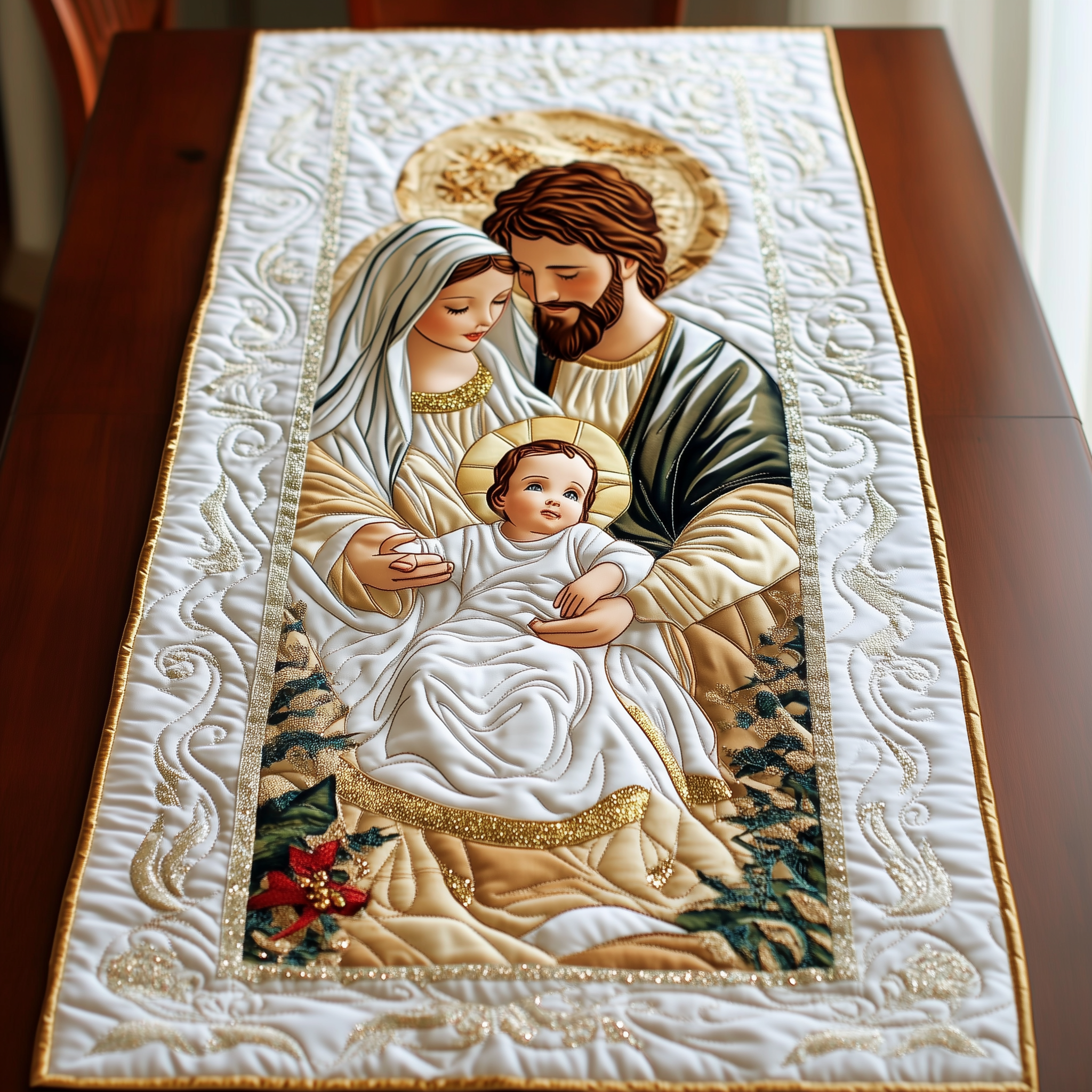Nativity Blessing Quilted Table Runner Holiday Christmas Dining Table Runner Faith Christian Gifts
