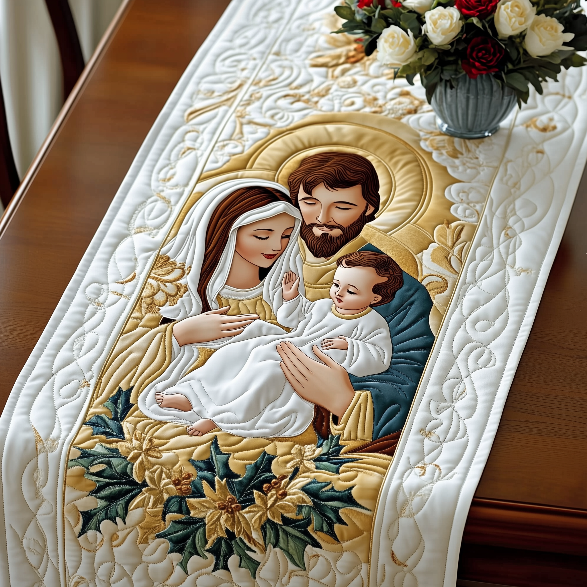 Nativity Blessing Quilted Table Runner Home Decorations Christian Christmas Gifts For Family
