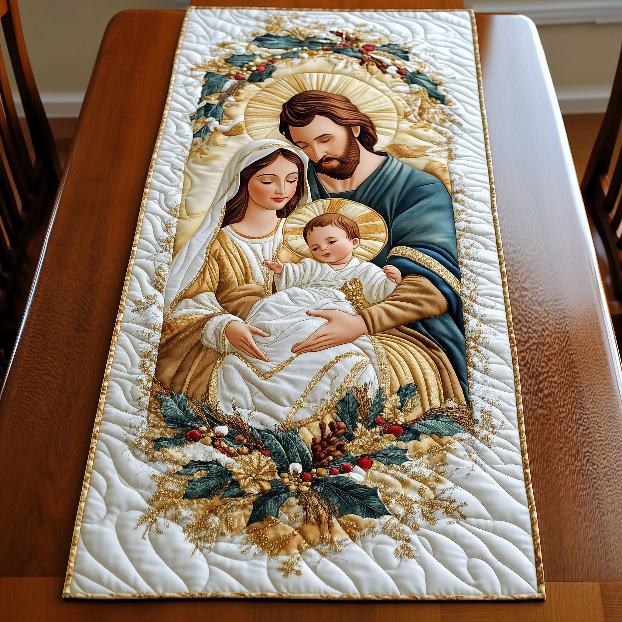 Nativity Blessing Quilted Table Runner Home Decorations Christian Christmas Gifts For Family