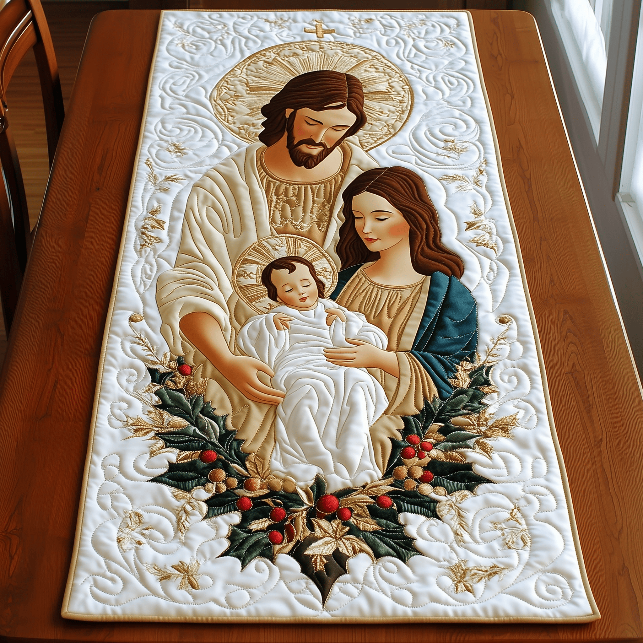 Nativity Blessing Quilted Table Runner Home Decorations Christian Christmas Gifts For Friends
