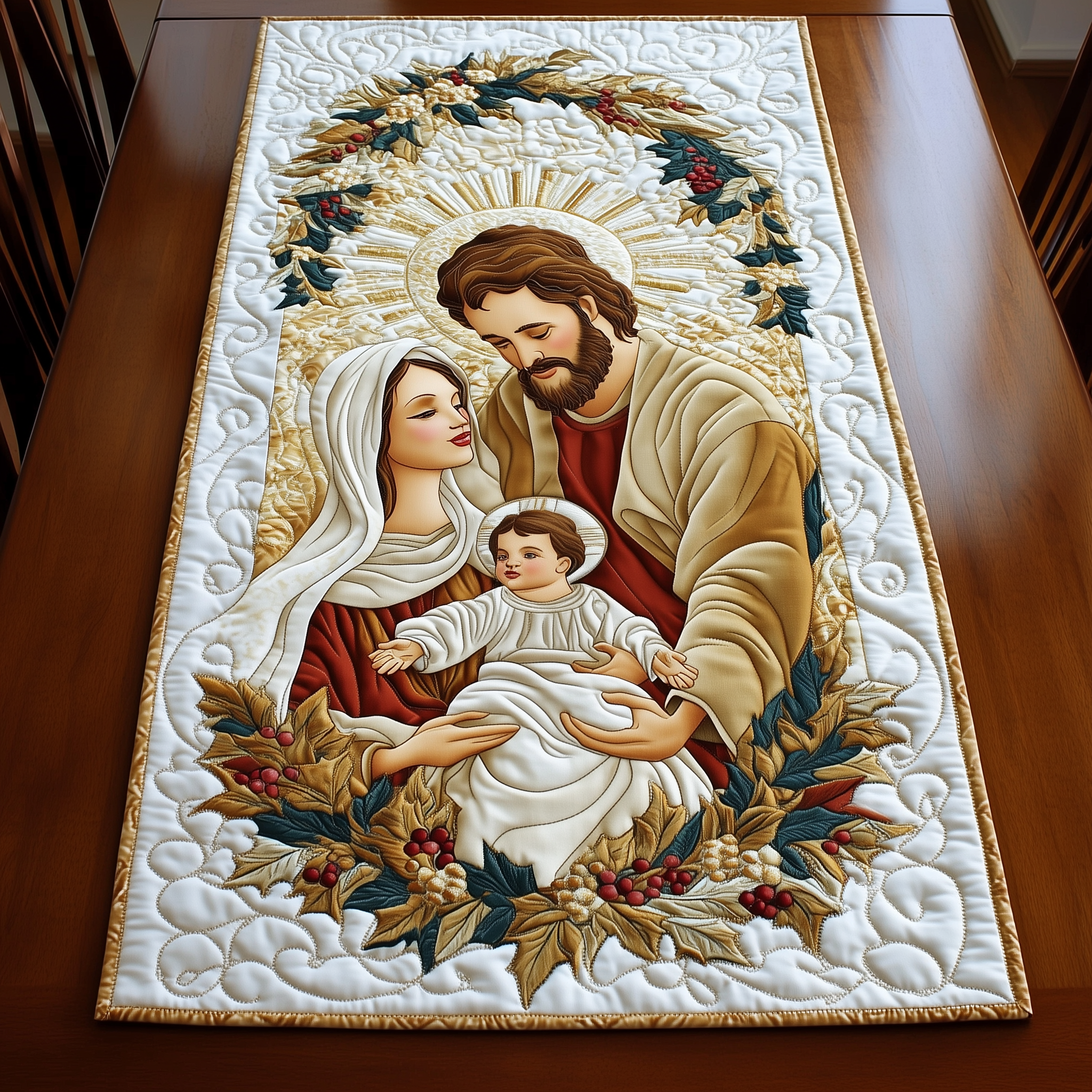 Nativity Blessing Quilted Table Runner Jesus Holiday Christmas Dining Table Runner Christian Gifts