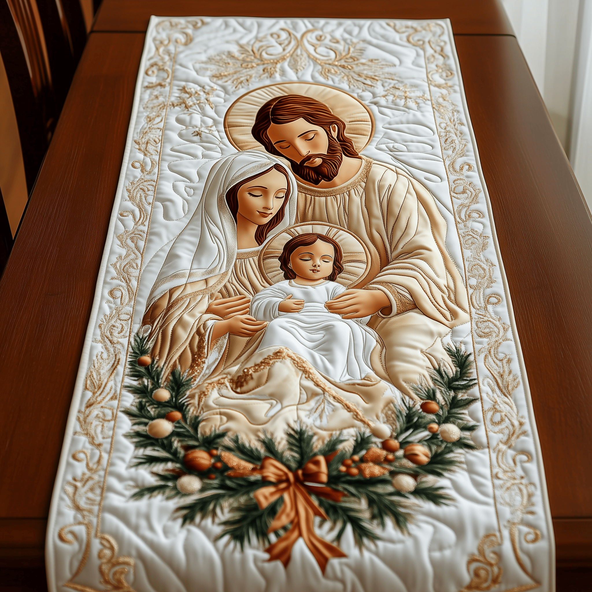 Nativity Blessing Quilted Table Runner Religious Christmas Decorations Christian Gifts For Men