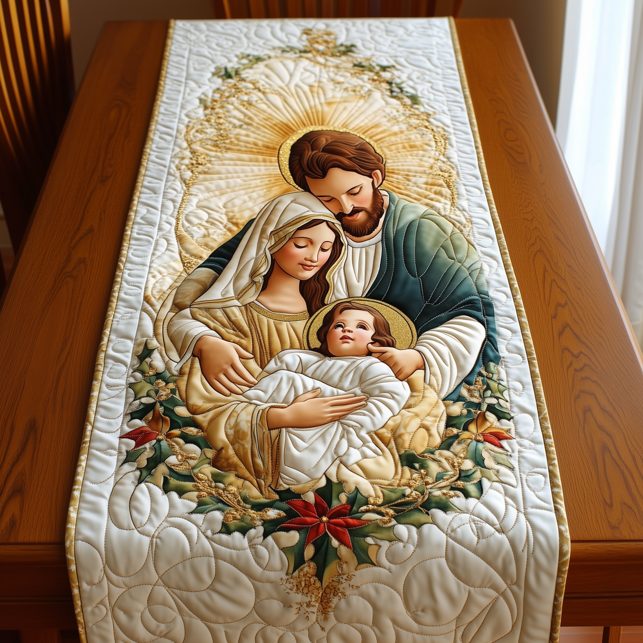 Nativity Blessing Quilted Table Runner Religious Christmas Decorations Christian Gifts For Men