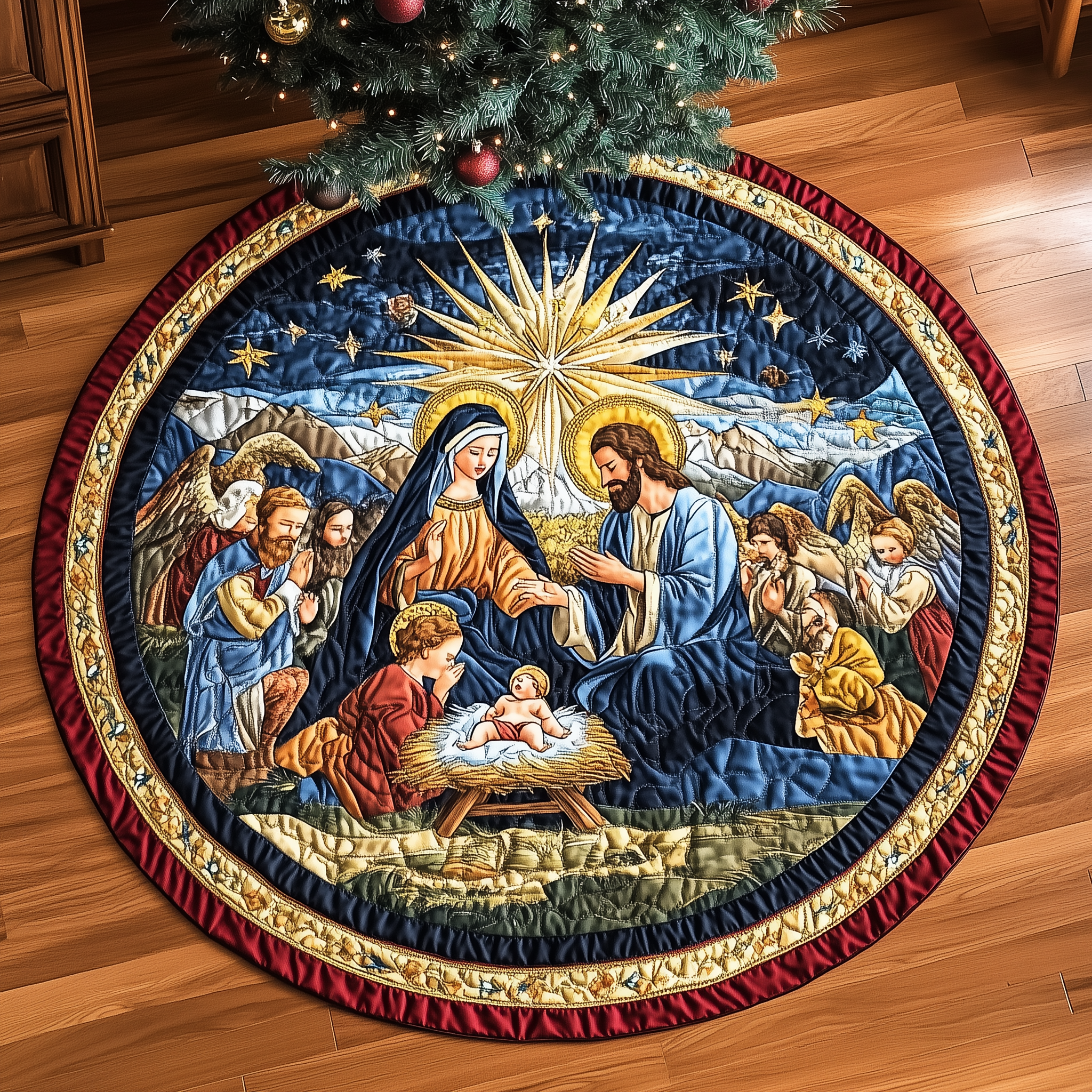 Nativity Blessing Quilted Tree Skirt Charming Thanksgiving Gift Merch