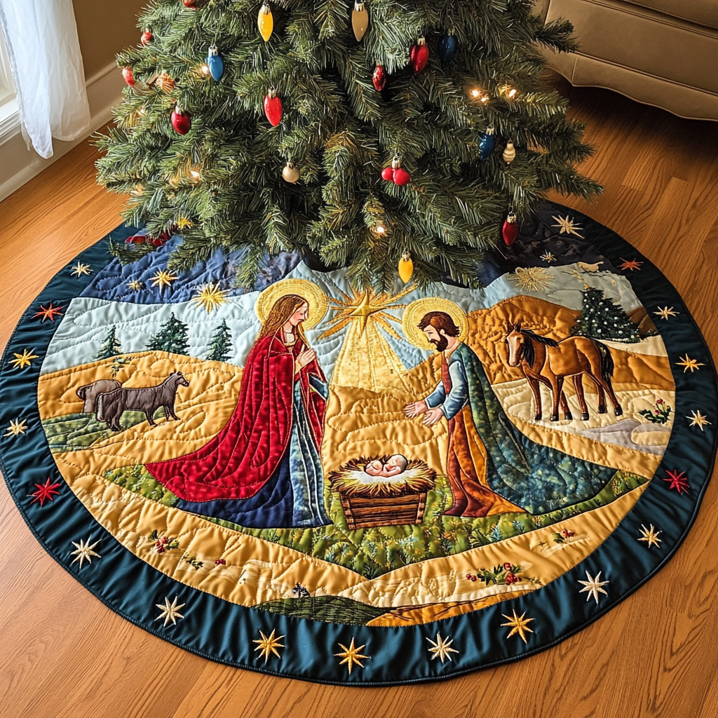 Nativity Christmas Quilted Tree Skirt Holiday Season Jesus Christmas Gifts