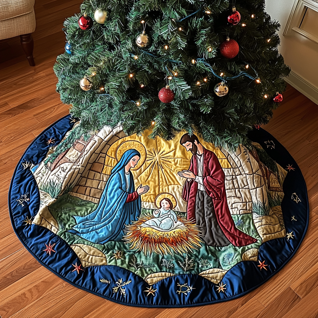 Nativity Christmas Quilted Tree Skirt Holiday Season Jesus Christmas Gifts