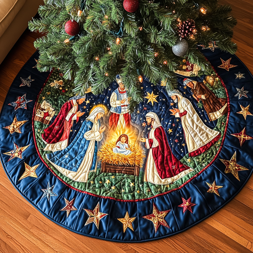 Nativity Christmas Quilted Tree Skirt Holiday Season Jesus Christmas Gifts