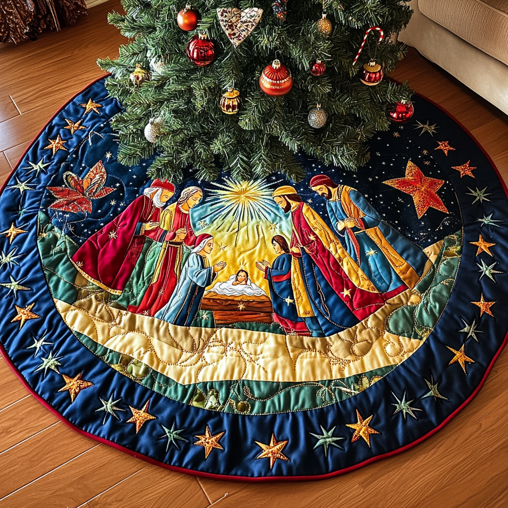 Nativity Christmas Quilted Tree Skirt Holiday Season Jesus Christmas Gifts