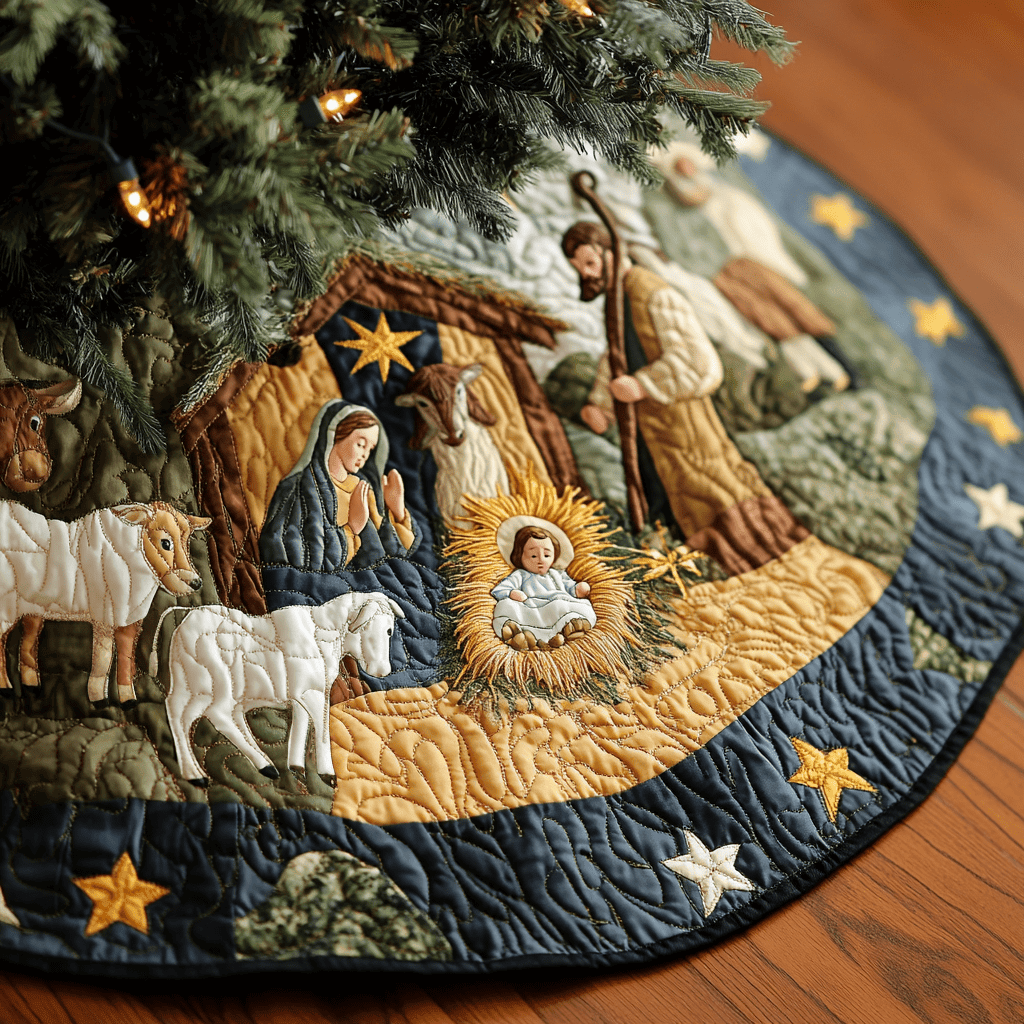 Nativity Divine Manger Christmas Quilted Tree Skirt Holy Family Christain Jesus Nativity Gift Ideas