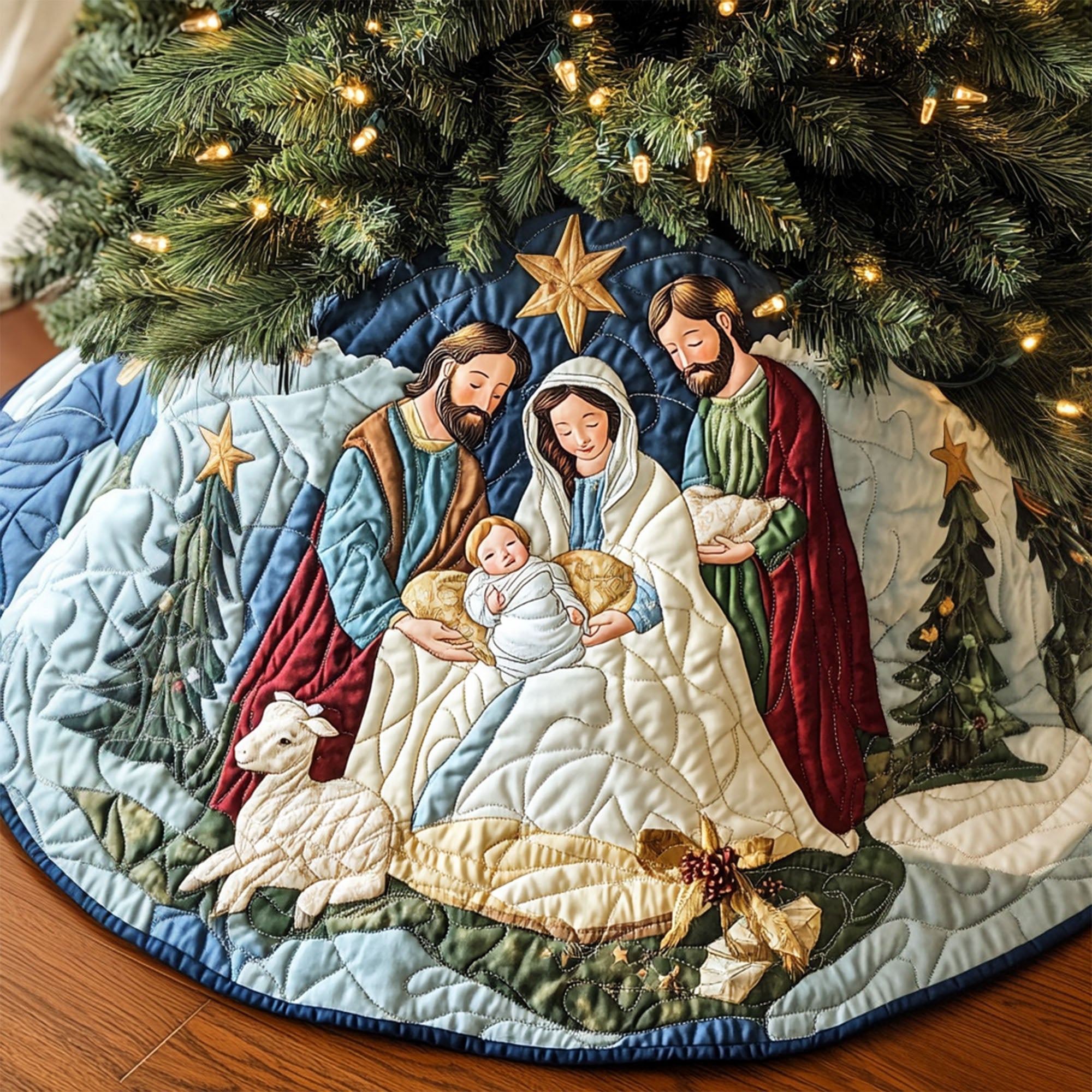 Nativity Grace Quilted Christmas Tree Skirt Xmas Decorations Awesome Christmas Gifts 2025
