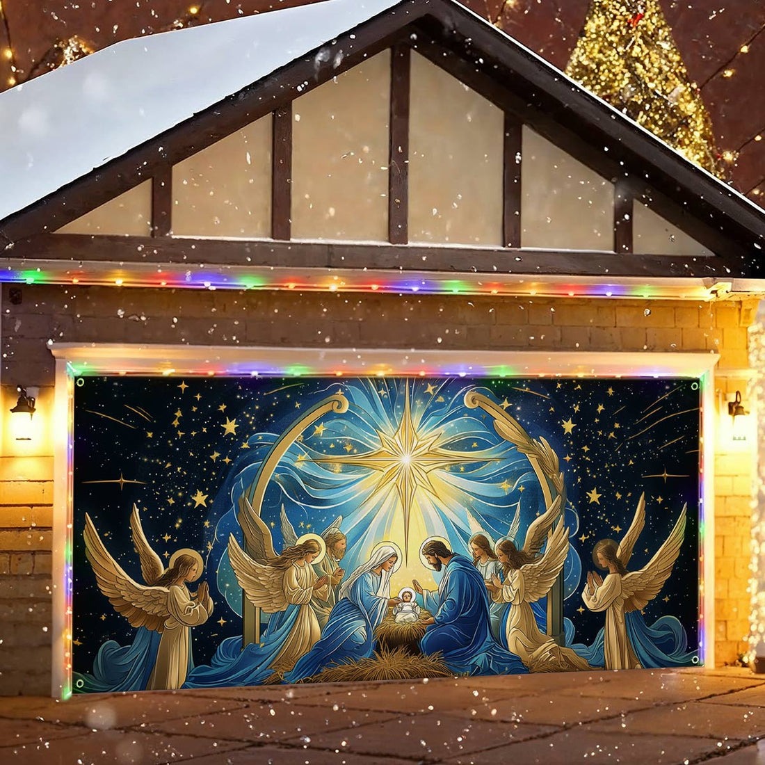 Nativity Holy Night Christmas Garage Door Cover Sacred Moment Religious Decoration Gifts