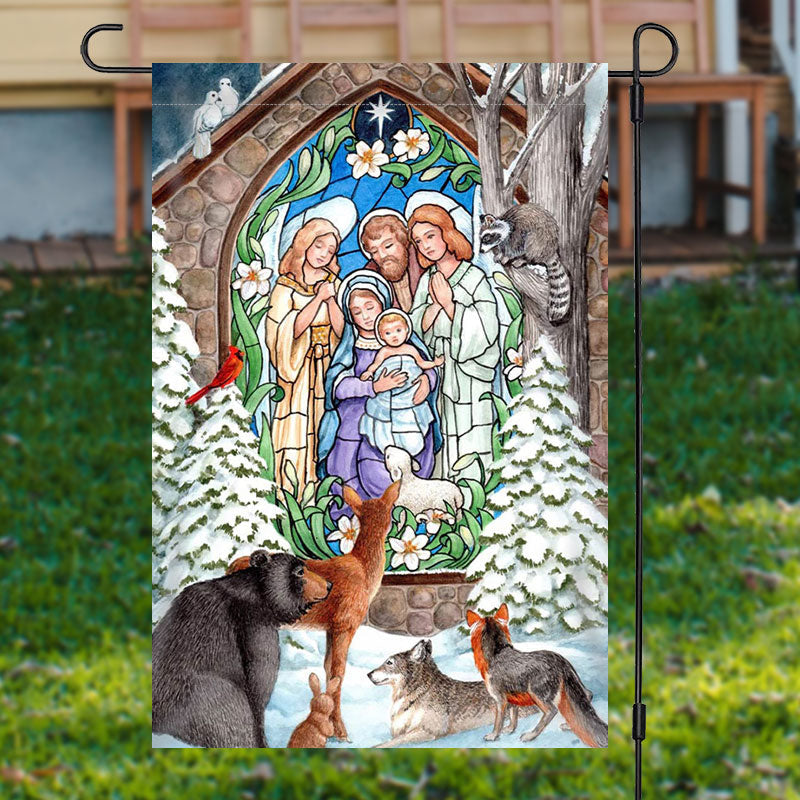 Nativity In The Winter Woods Christmas Flag Holiday Outdoor Home Decor Baby Jesus Gifts