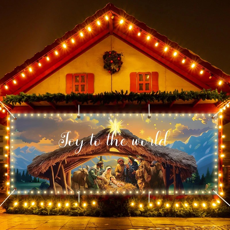 Nativity Joy To The World Christmas Garage Door Cover Xmas Home Wall Decor Baby Jesus Gifts