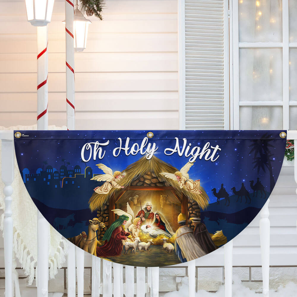 Nativity Of Jesus Christmas Fan Flag Holy Night Christmas Non Pleated Fan Flag