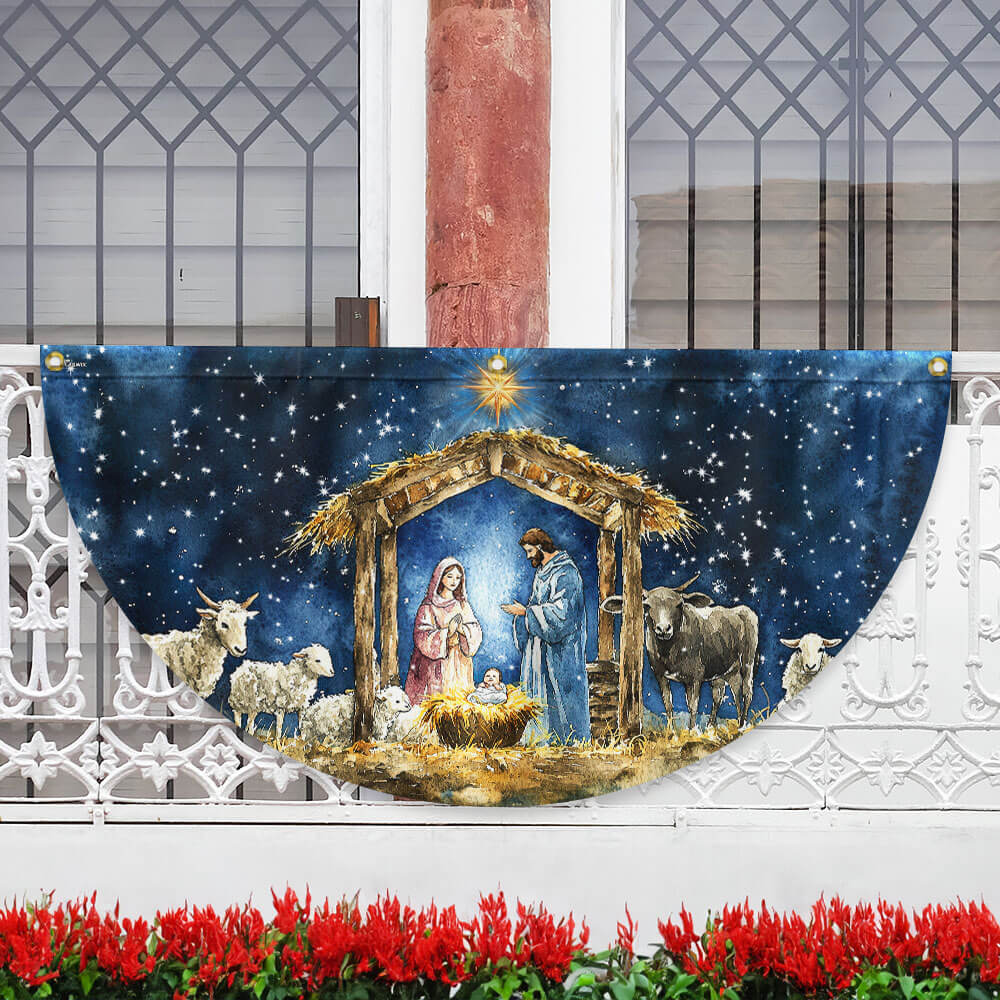 Nativity Of Jesus Christmas Flag Holy Night Christmas Non Pleated Fan Flag