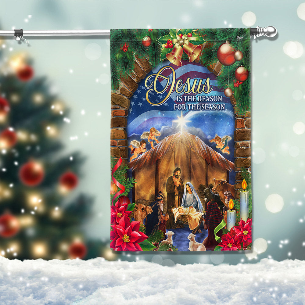 Nativity Of Jesus Christmas Flag Jesus Is The Reason For The Season Flag