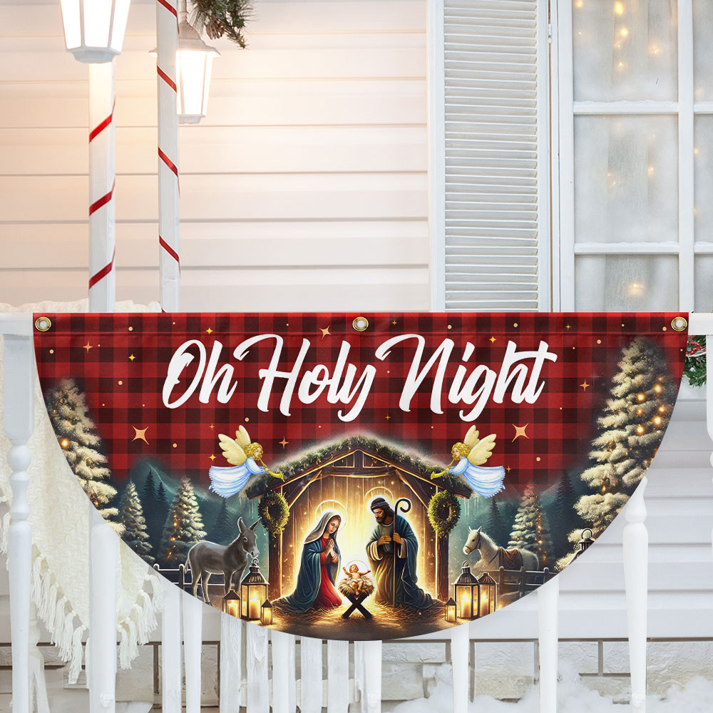 Nativity Of Jesus Christmas Silent Night Oh Holy Night Non Pleated Fan Flag