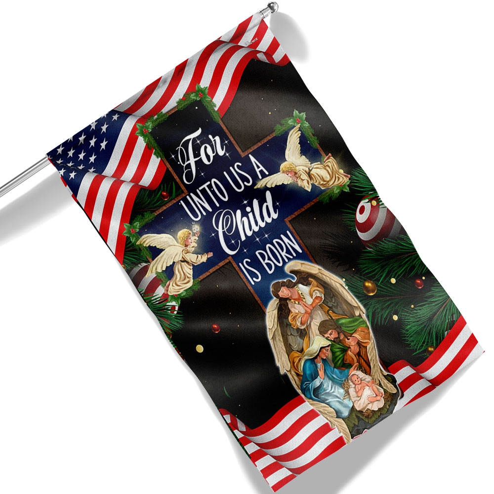 Nativity Of Jesus Holy Night Christmas Christian Cross For Unto Us A Child Is Born Flag Ml