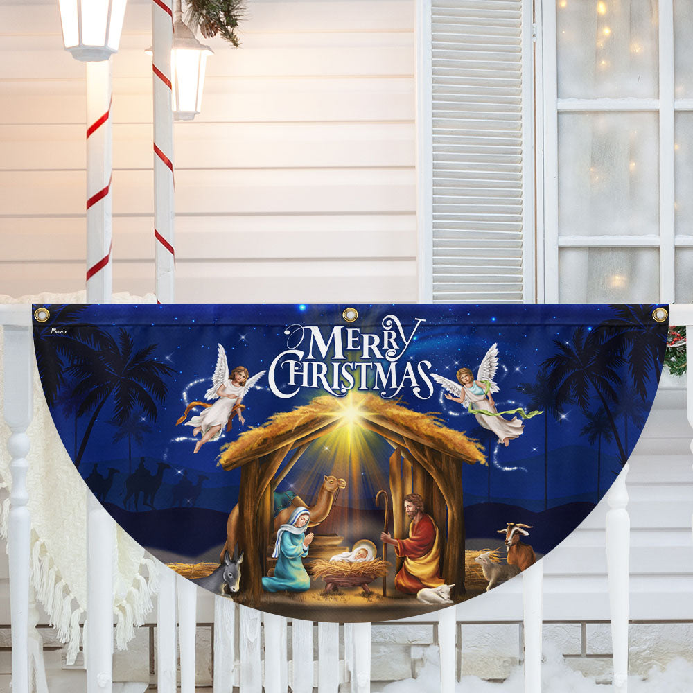 Nativity Of Jesus Merry Christmas Christian Holy Family Non Pleated Fan Flag