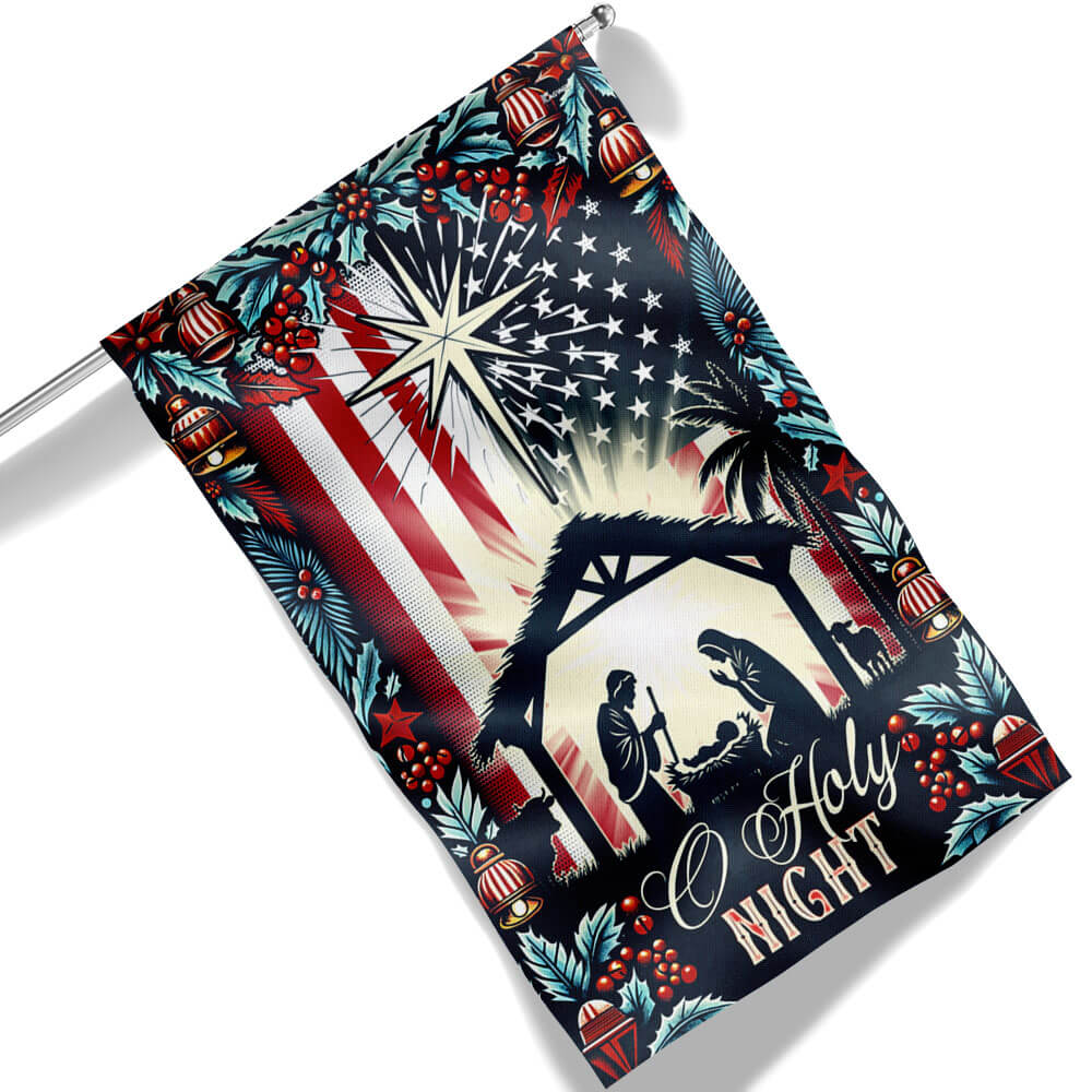 Nativity Of Jesus O Holy Night Christmas American Flag