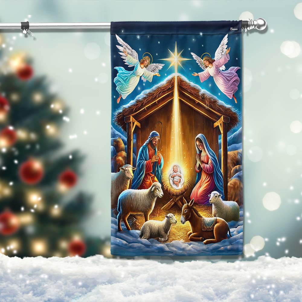 Nativity Of Jesus Oh Holy Night Christmas Flag