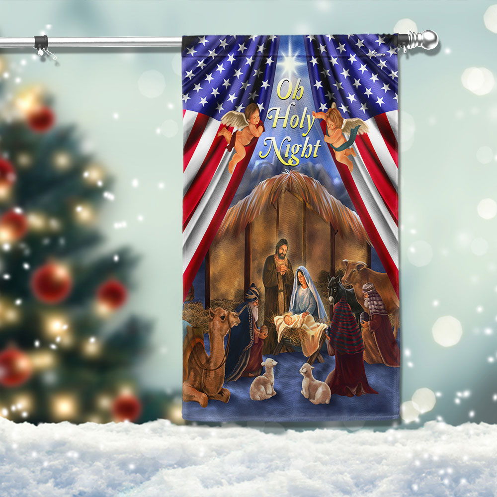 Nativity Of Jesus Oh Holy Night Christmas Flag Merry Christmas