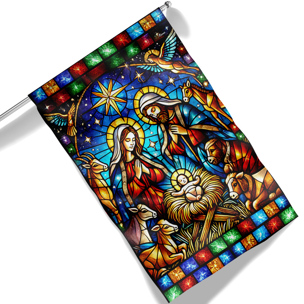 Nativity Of Jesus Stained Glass Christmas Flag