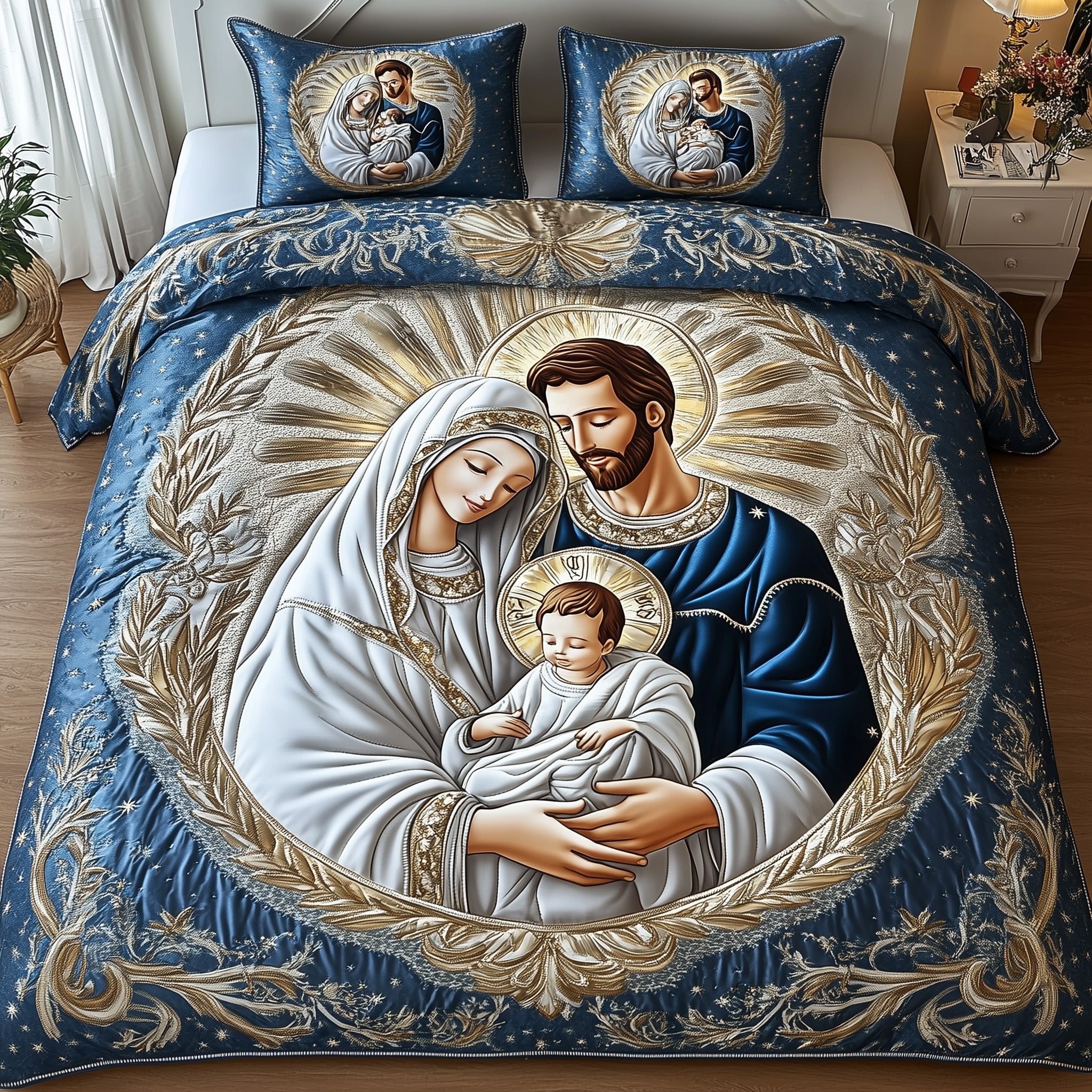 Nativity Quilted Bedding Set The Coming Of Christ Best Faith Christmas Gifts For Christians