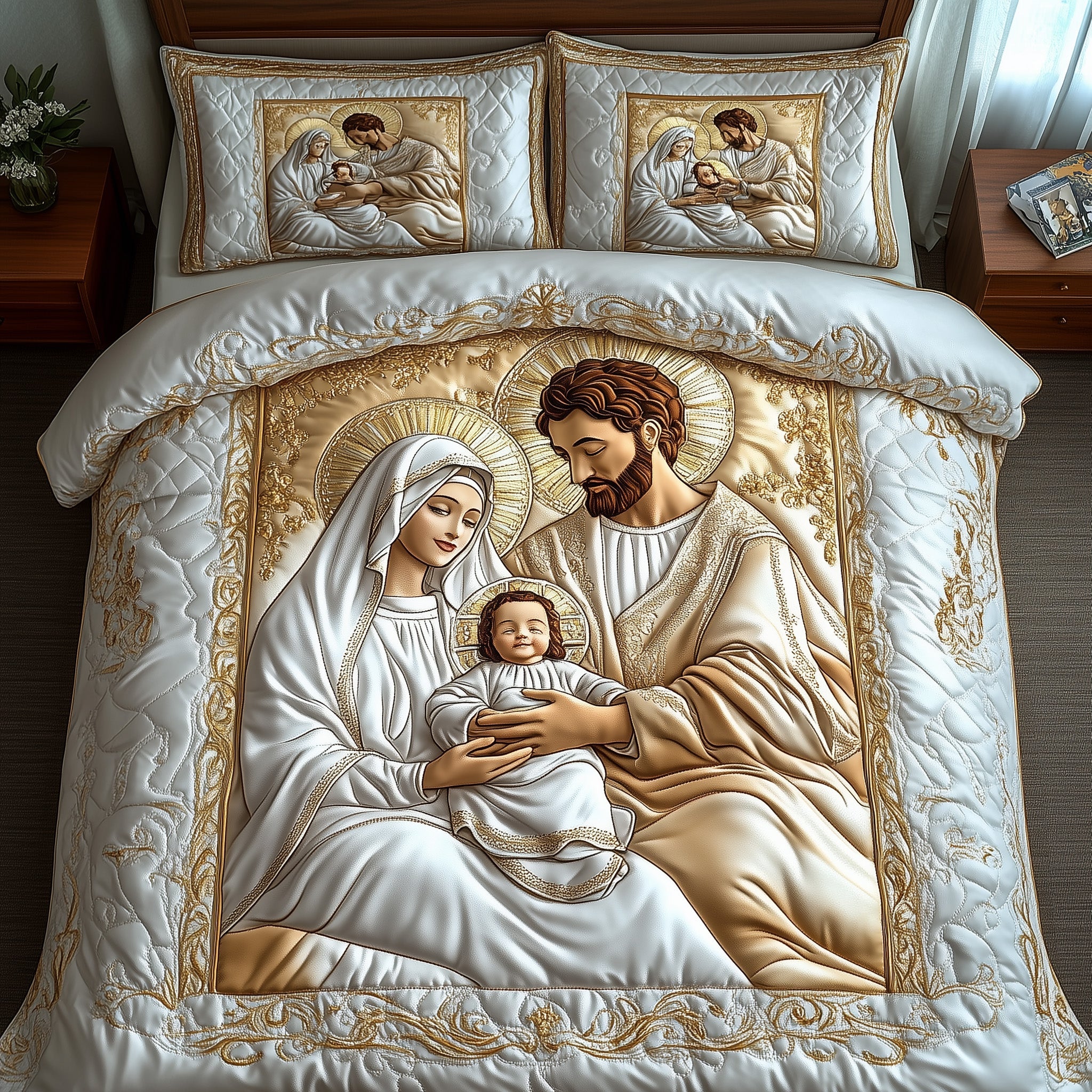 Nativity Quilted Bedding Set The Holy Birth Faith Christmas Gifts For Christians