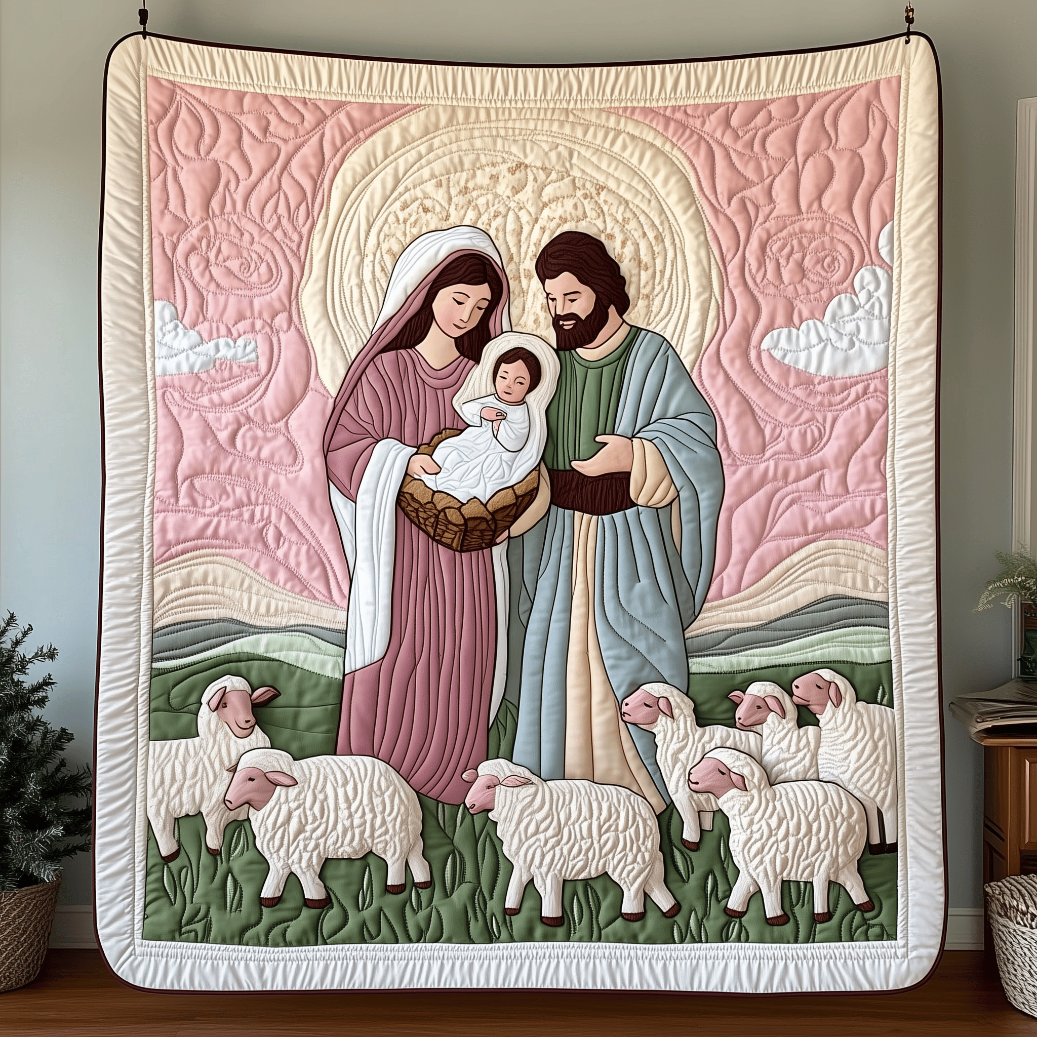 Nativity Quilted Blanket Sofa Throws Family Xmas Presents