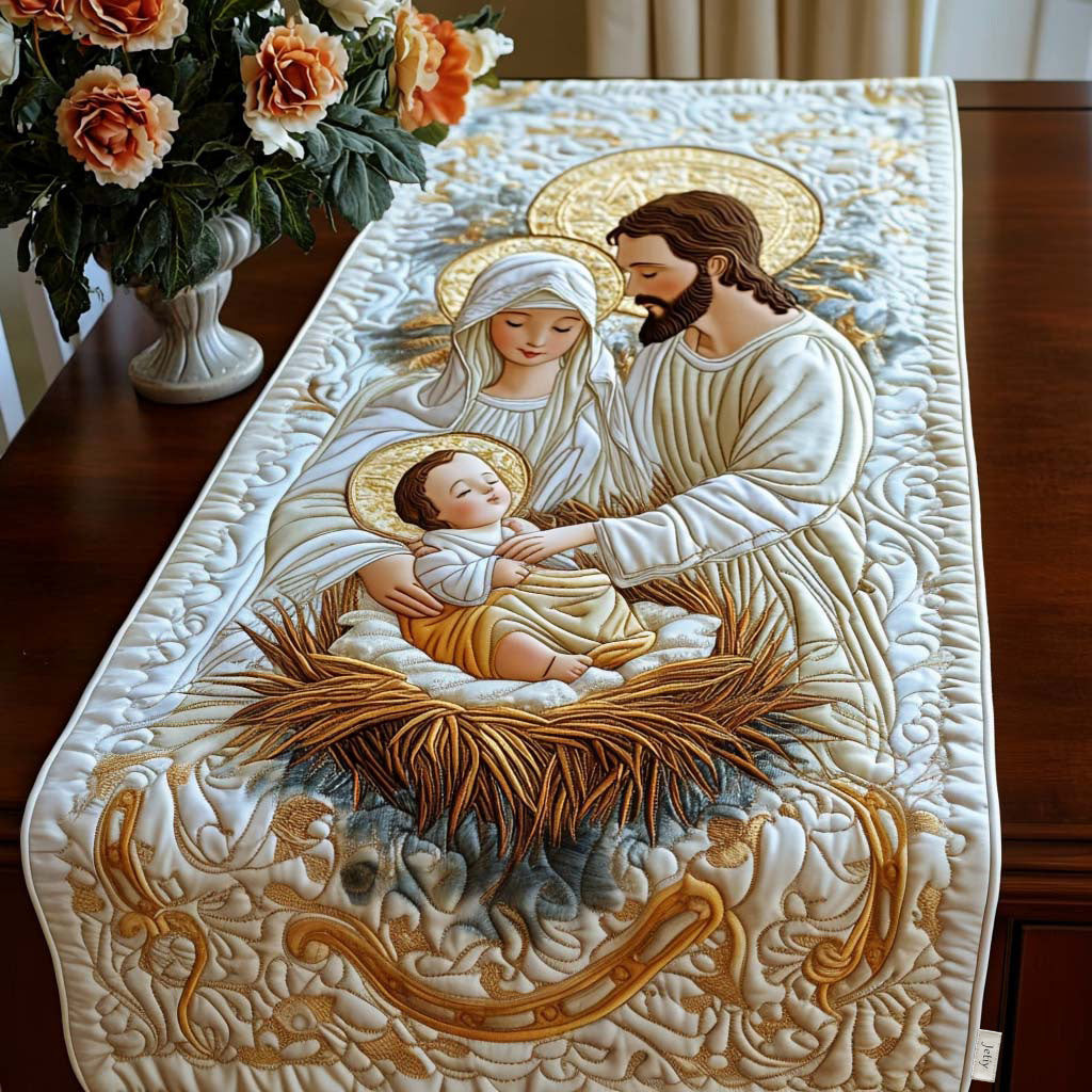 Nativity Quilted Table Runner Holiday Christmas Table Runner Nativity Home Decorations