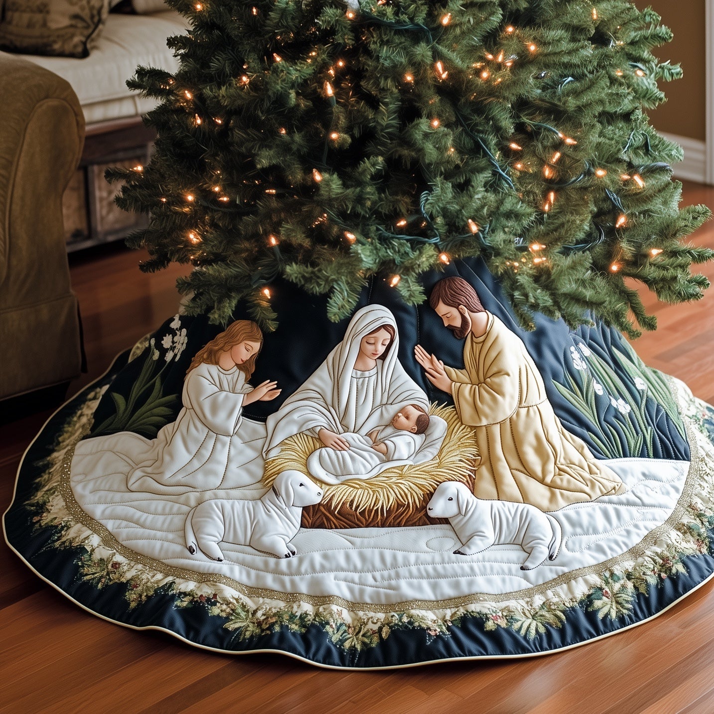 Nativity Quilted Tree Skirt Holiday Gift Merch