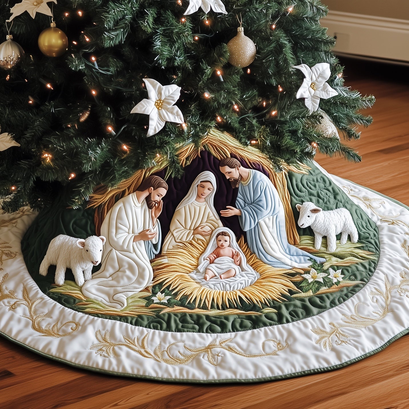 Nativity Quilted Tree Skirt Perfect Christmas Gift Merch