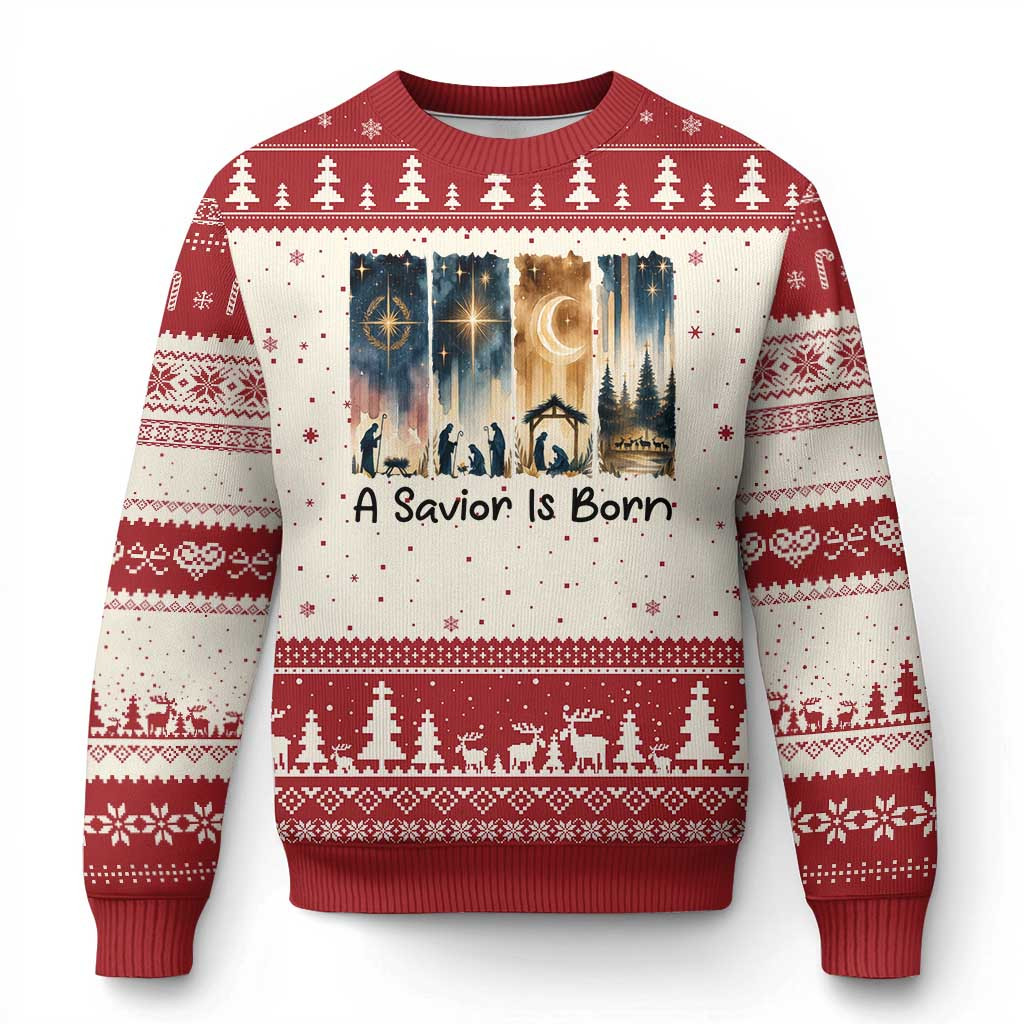 Nativity Scene A Savior Is Born Ugly Christmas Sweater Jesus Gift For Christian
