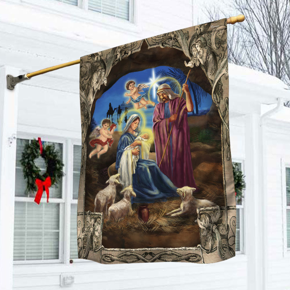 Nativity Scene Christmas Flag