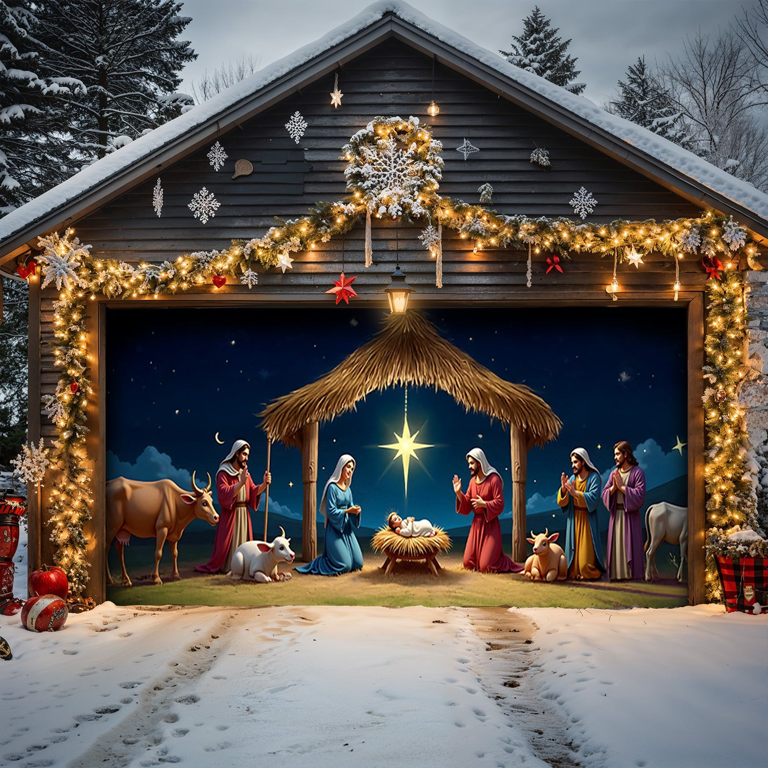 Nativity Scene Christmas Garage Door Banner Decoration Home Decor Religious Christmas Presents